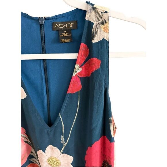 AsbyDF Womens Field Of Poppies Print Silk Juliet Maxi Dress Size Medium - Picture 11 of 16